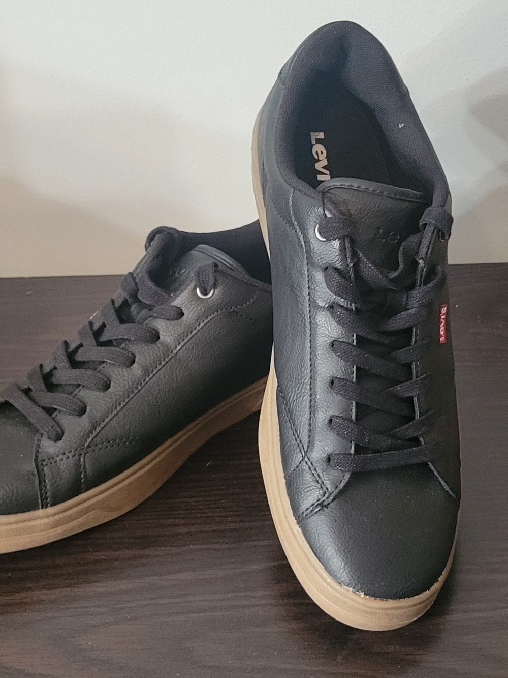 Levi's Men's Black Leather Sneakers with Tan Gum Sole